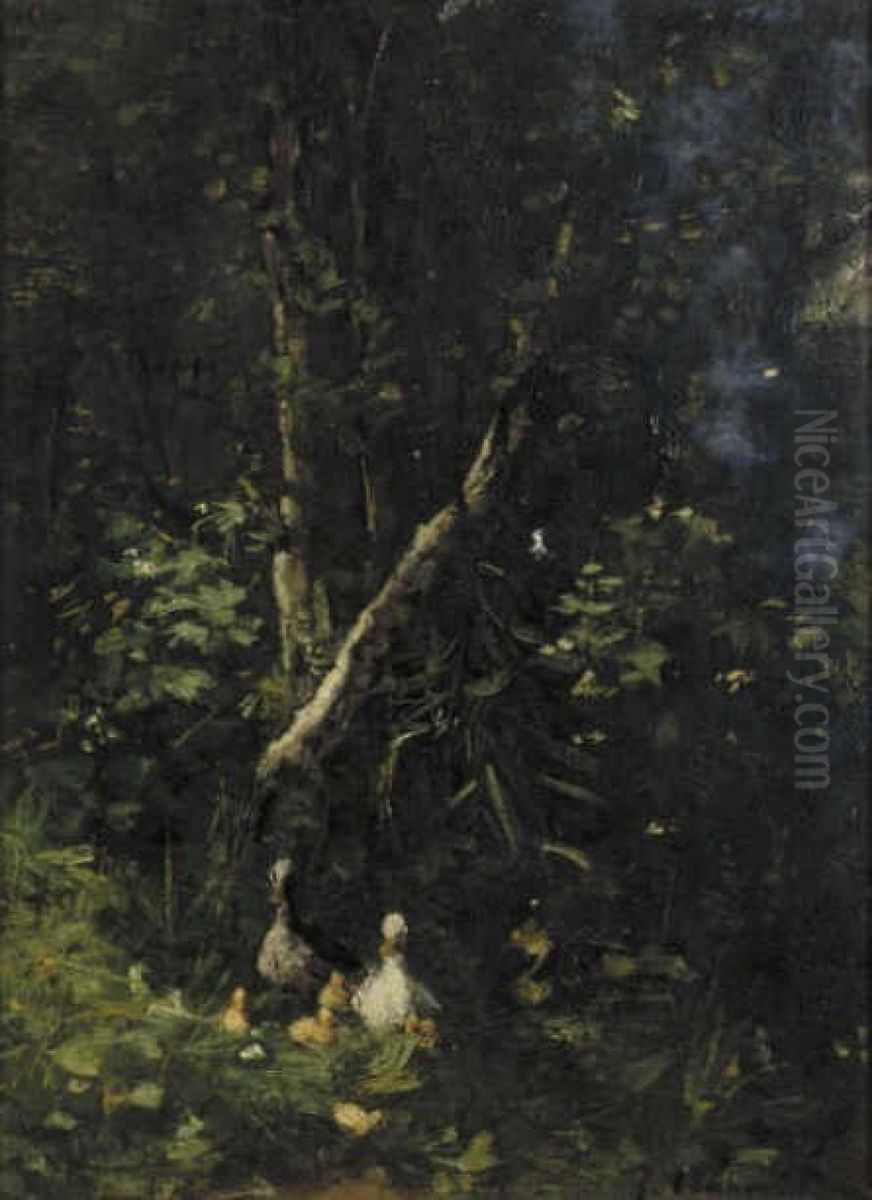 Eendjes op het water Oil Painting by Johannes Evert Hendrik Akkeringa