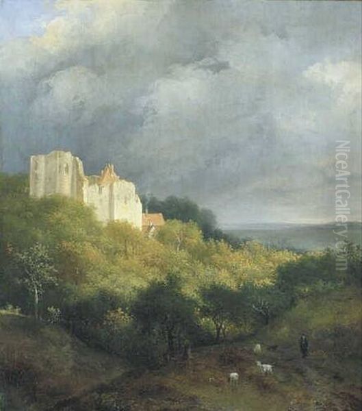 Ruin on a Mountain Oil Painting by Hendrik van de Sande Bakhuyzen