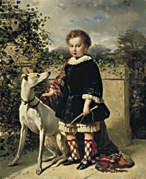 Portret van een jongetje met windhond Oil Painting by Nicolaas Pieneman