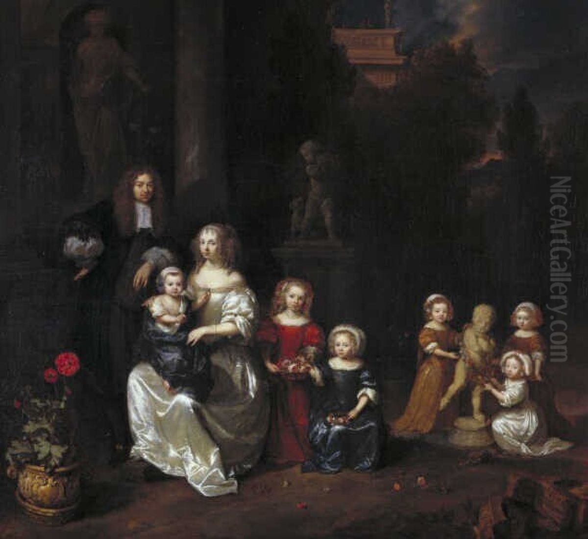 Familiegroep in een park Oil Painting by Caspar Netscher