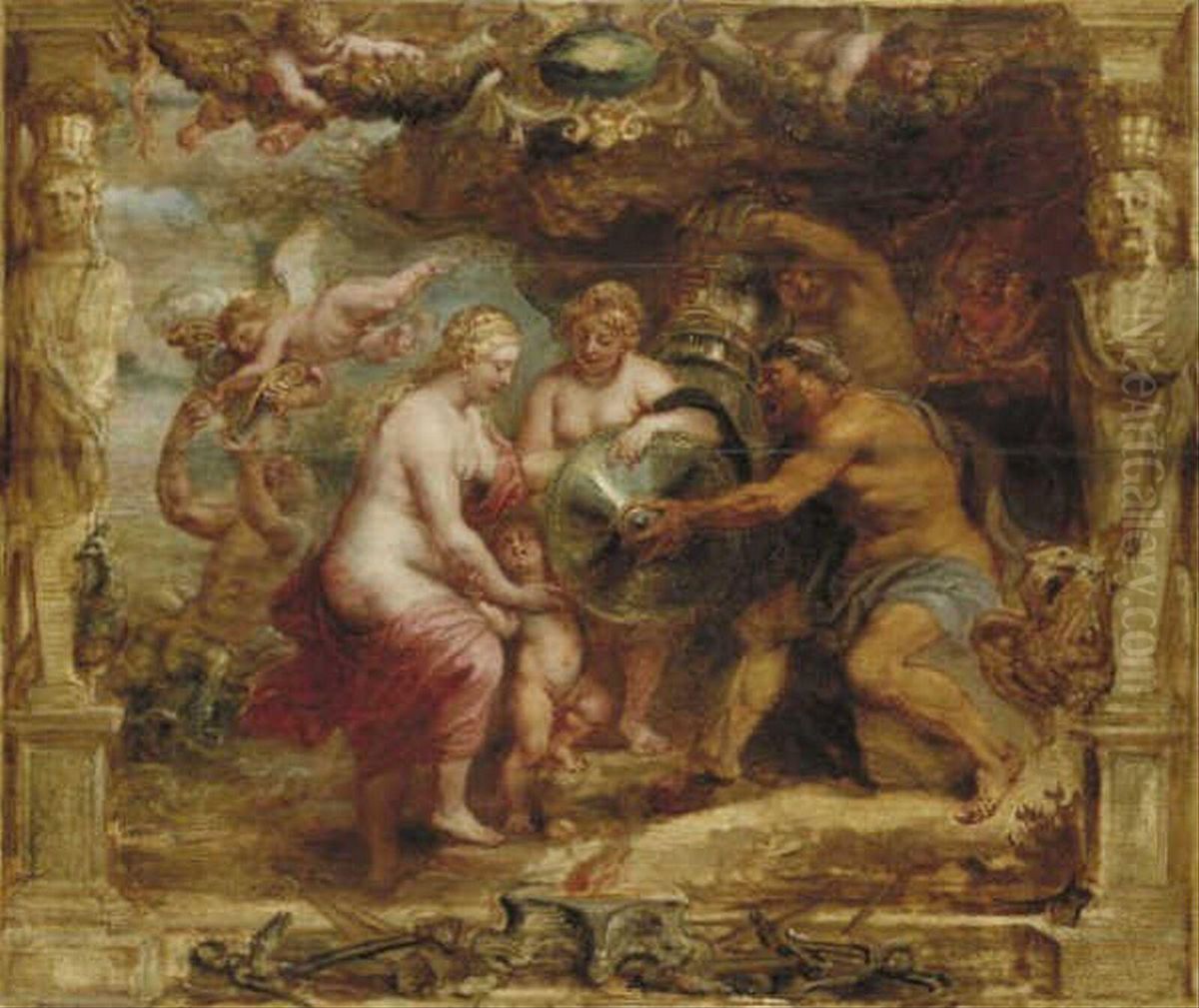 Thetis receiving the arms of Achilles from Vulcanus Oil Painting by (studio of) Rubens, Peter Paul
