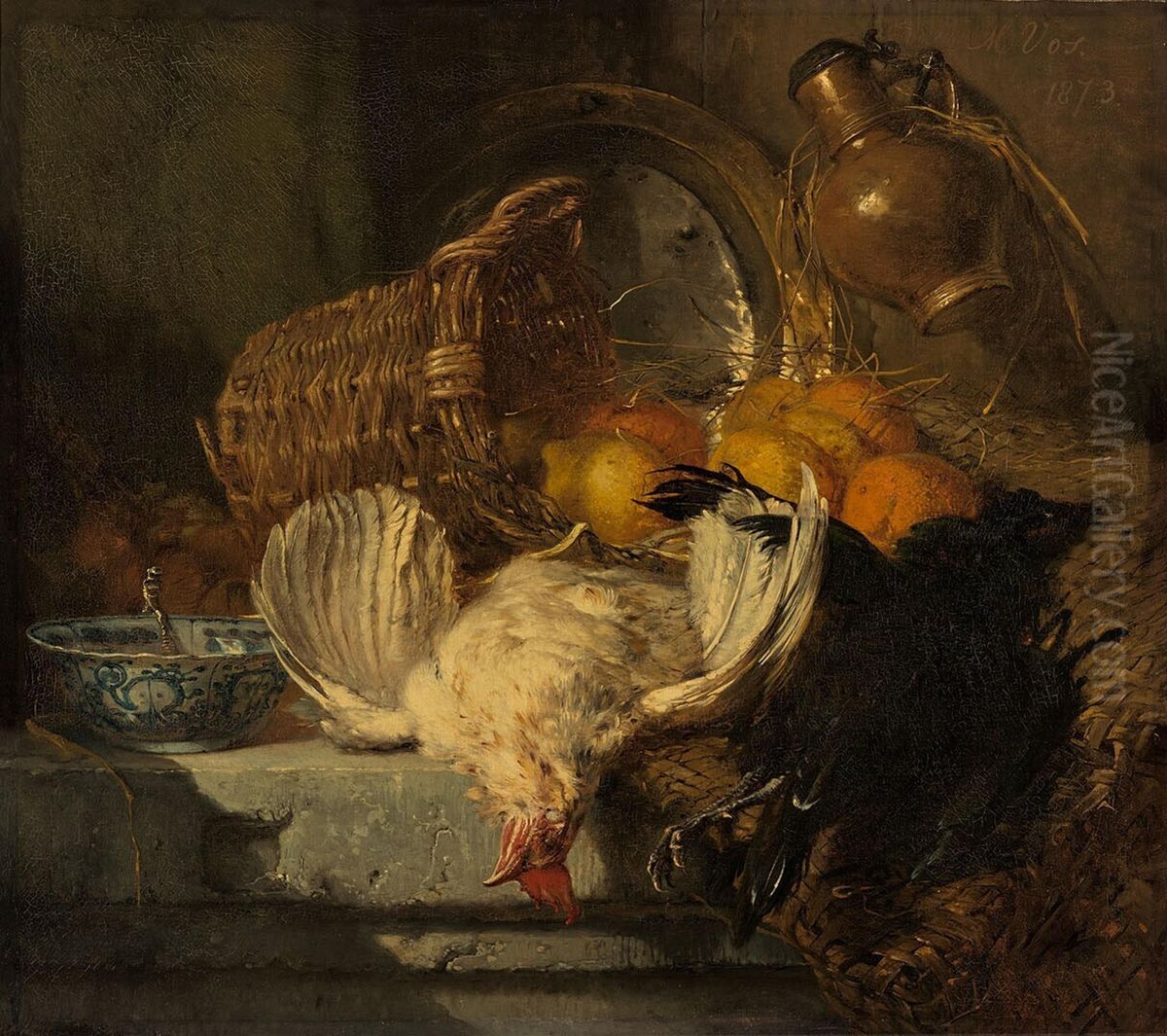 Stilleven met vruchten en dood gevogelte Oil Painting by Maria Vos