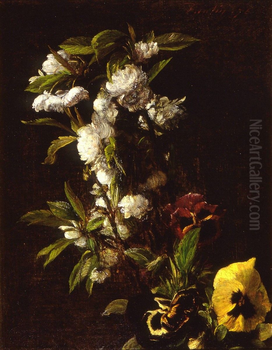 Kersenbloesem en violen Oil Painting by Henri Fantin-Latour