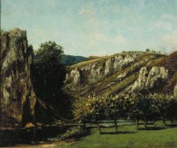 Berglandschap met vruchtbomen bij Ornans Oil Painting by Gustave Courbet
