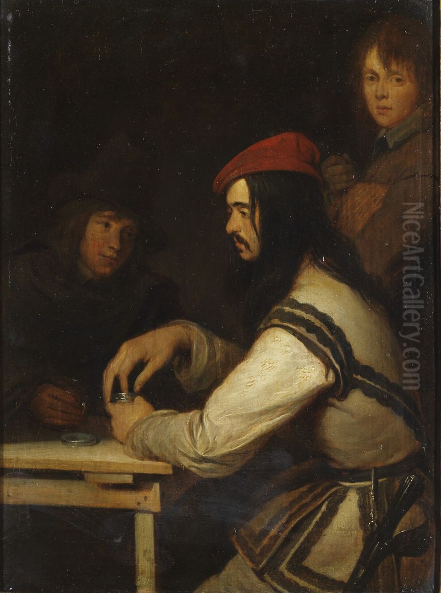 Drie mannen in een herberg Oil Painting by Gerard Ter Borch