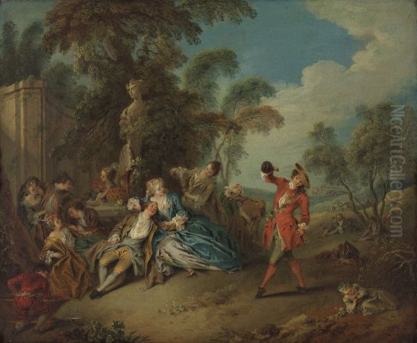 Landelijk feest met wijnschenkende jonge man Oil Painting by Jean-Baptiste Pater