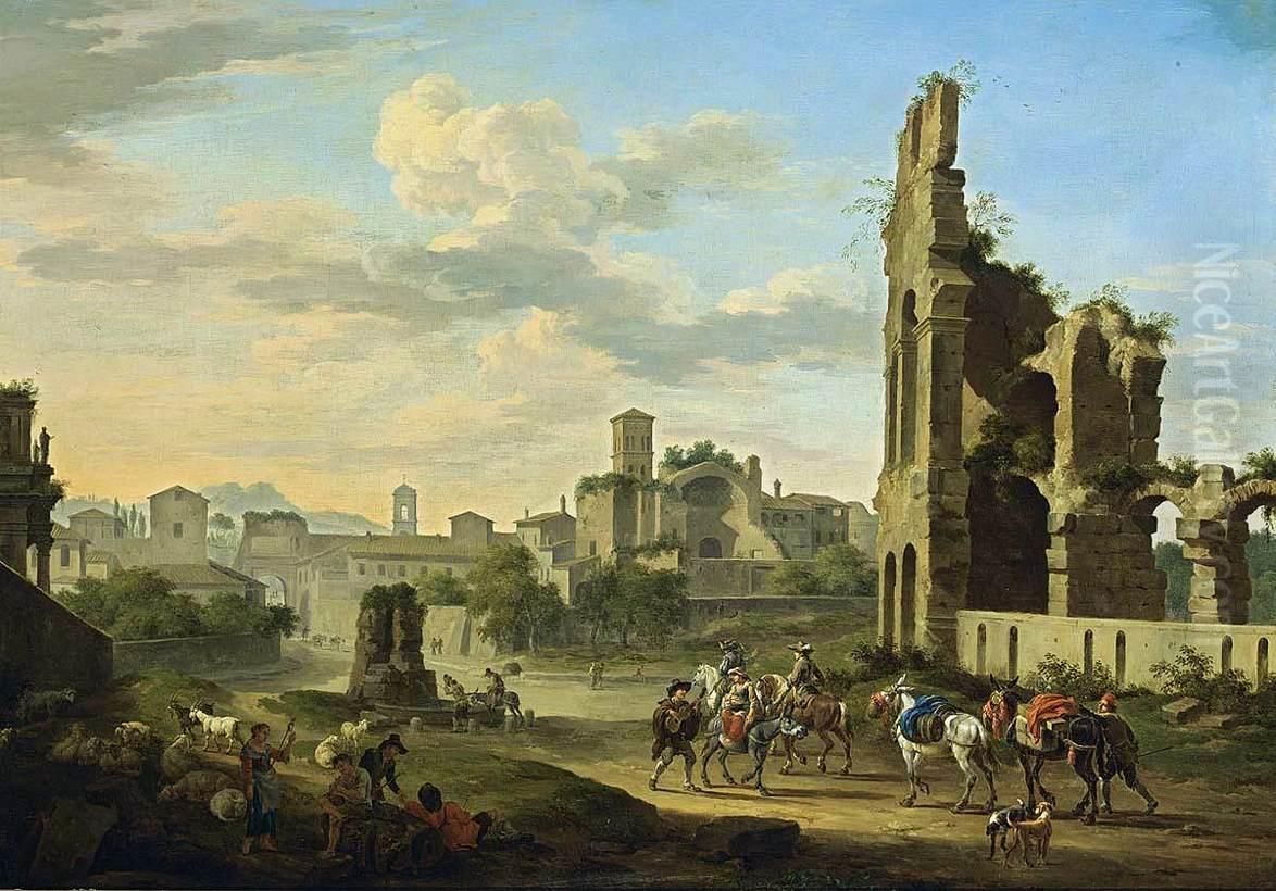 A View of the Forum Romanum Oil Painting by Jacob De Heusch