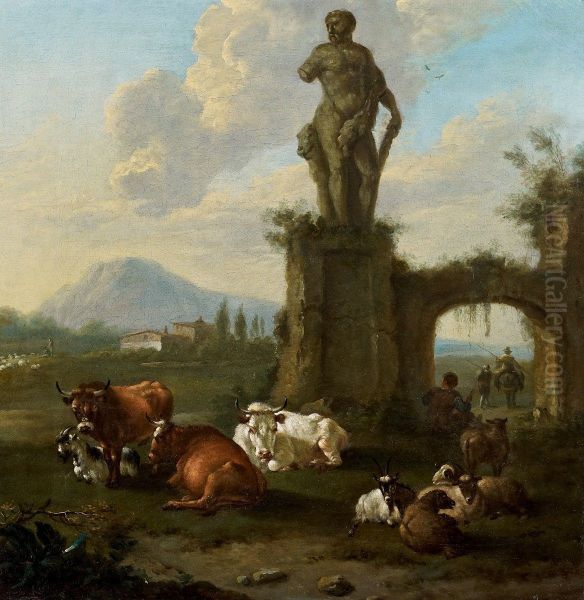 Hirten mit Vieh in Ruinen Oil Painting by Jan Frans Soolmaker