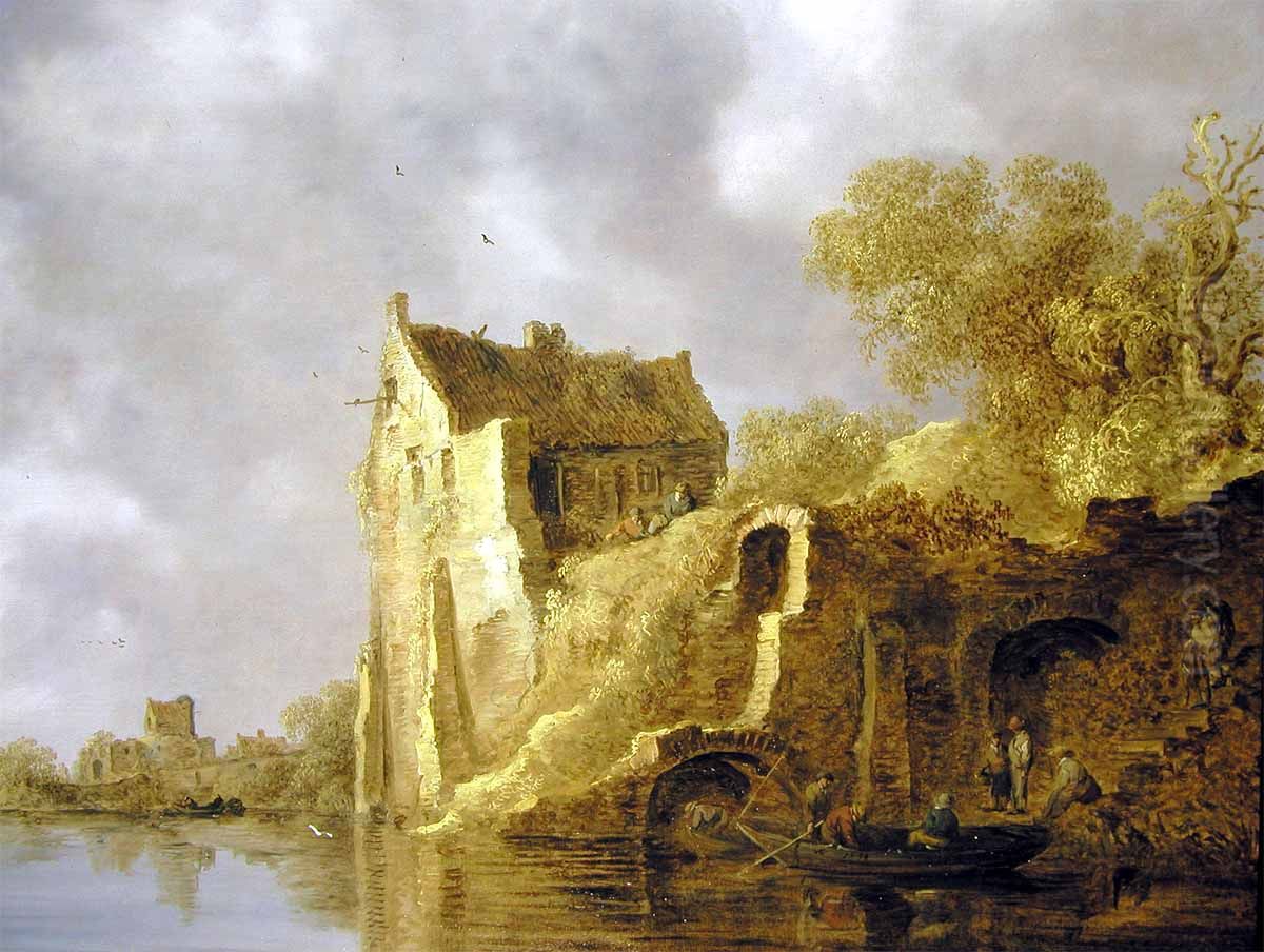 River landscape with a ruin. Oil Painting by Jan van Goyen