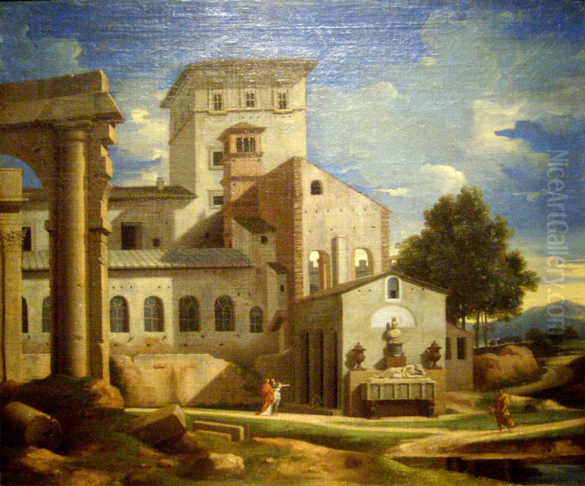 Paysage : vue prise dans les environs de Rome Oil Painting by Jean Lemaire