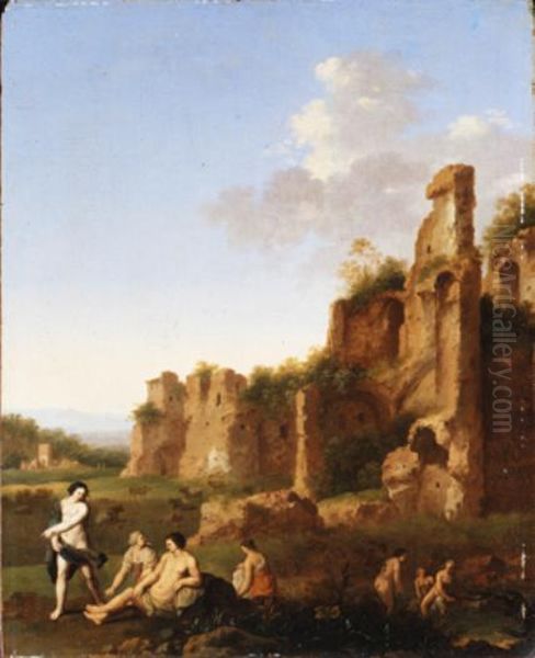 Landschap met badende vrouwen Oil Painting by Johannes van Haensbergen