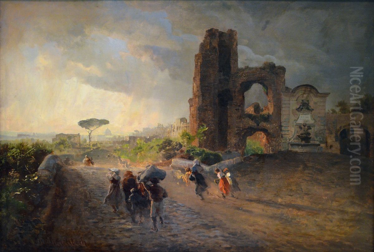 Roman Landscape Oil Painting by Oswald Achenbach