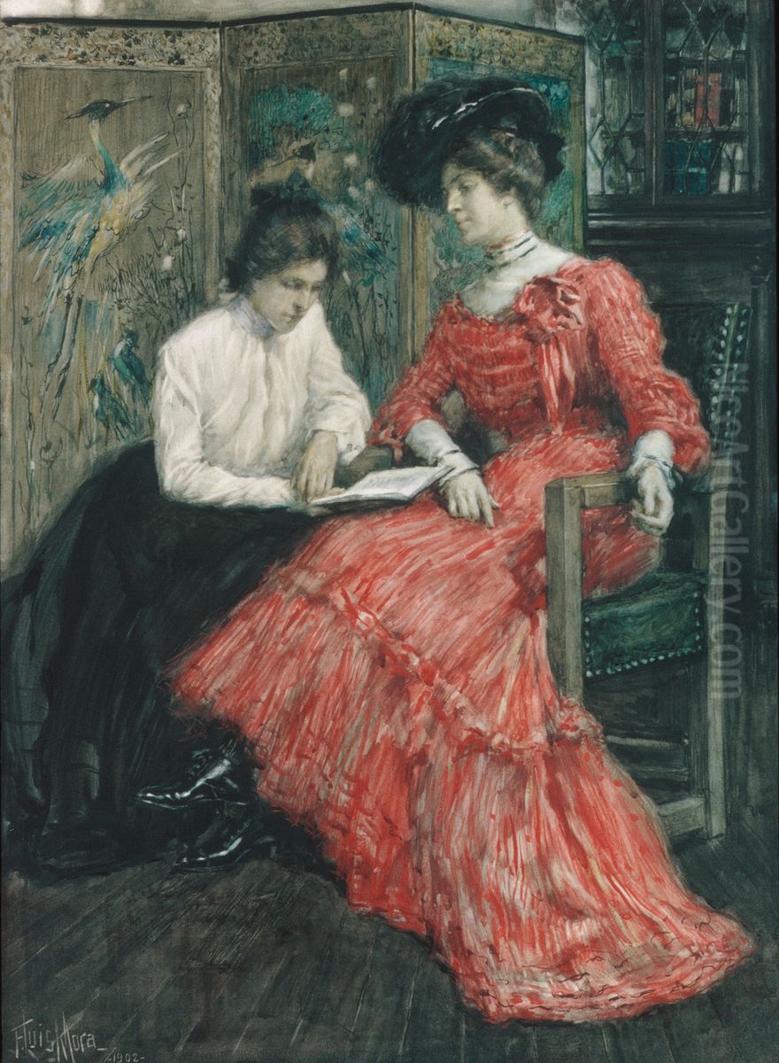 Mrs. F. Luis Mora and Her Sister Oil Painting by F. Luis Mora
