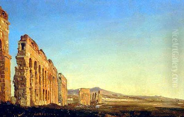 Aqueducts in the Roman Campagna Oil Painting by Ippolito Caffi