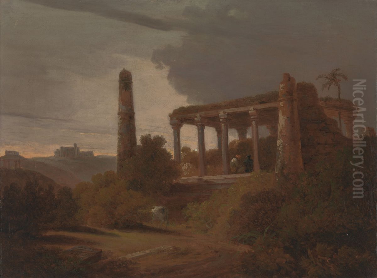 Indian Landscape with Temple Ruins Oil Painting by Thomas Daniell