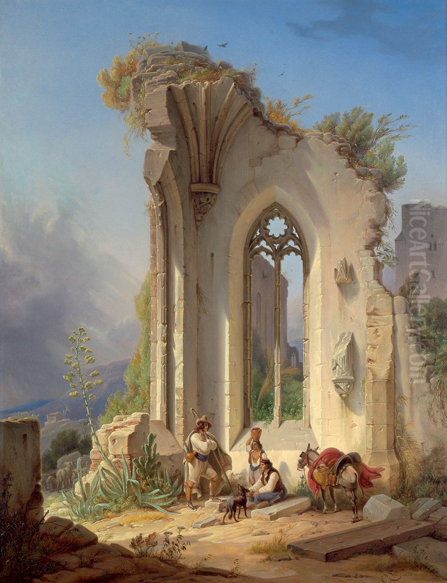 Abbey in Ruins in Valencia Countryside Oil Painting by Wilhelm Gail