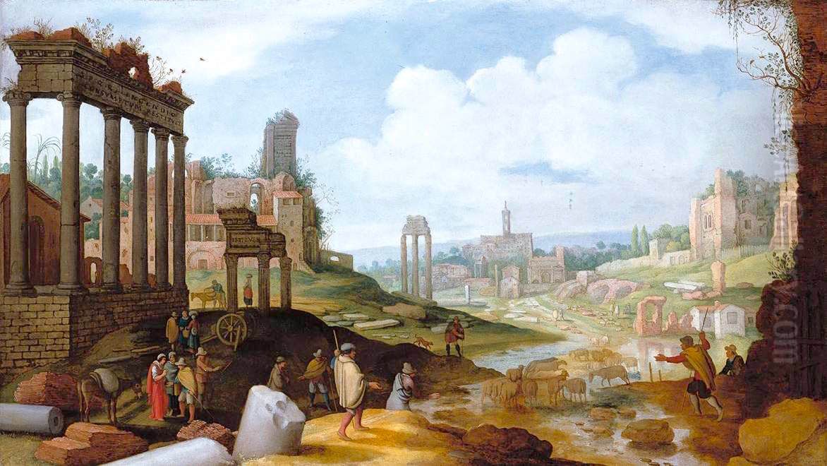 View of the Forum Romanum. Oil Painting by Willem van Nieulandt II