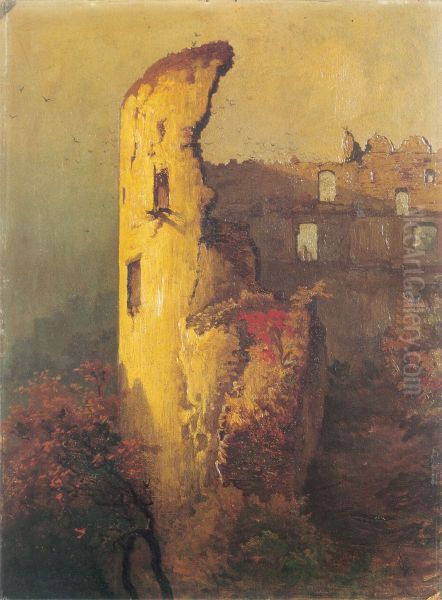 Ruins of castle tower in Ojcow. Oil Painting by Wojciech Gerson