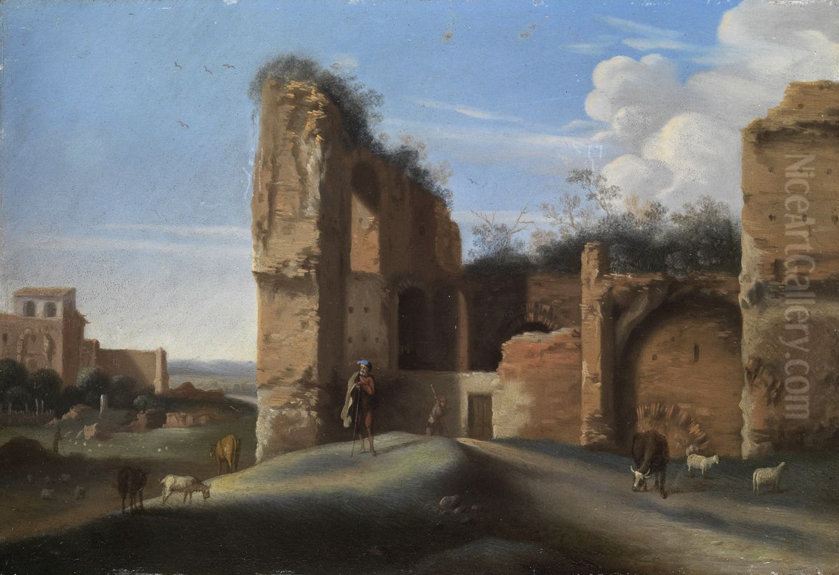 Romische Ruinenlandschaft. Oil Painting by Willem van Nieulandt II