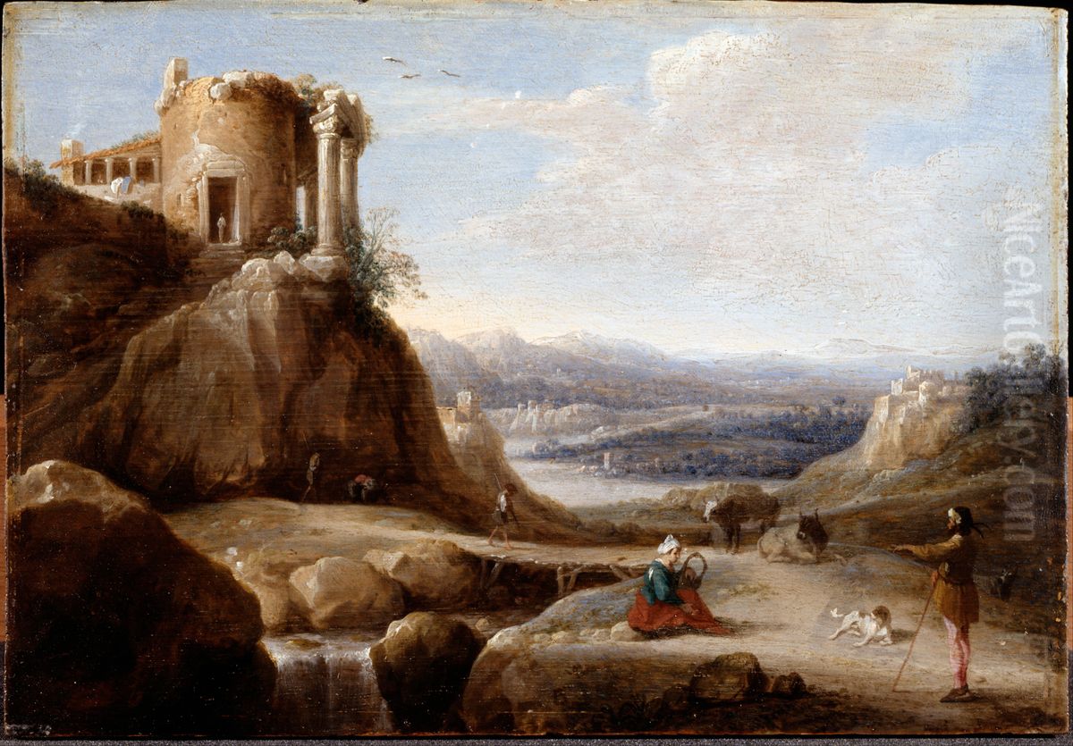 A Ruined Temple Oil Painting by Charles Cornelisz. de Hooch