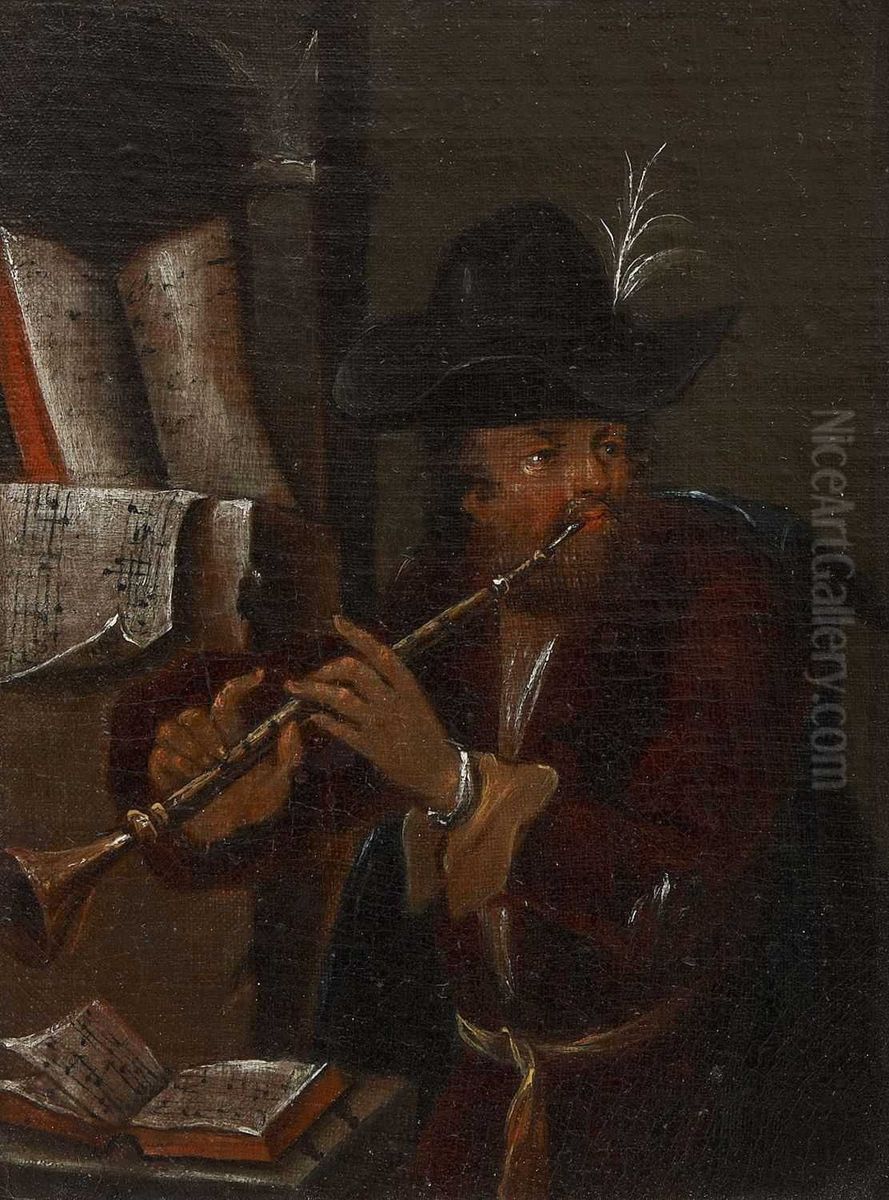 Schalmeispieler. Oil Painting by unknown