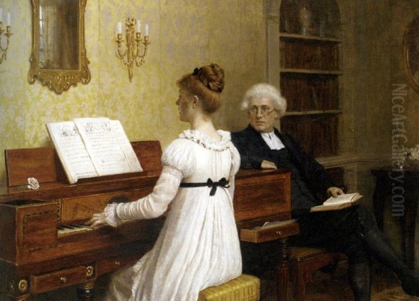 Singing to the Reverend Oil Painting by Edmund Leighton