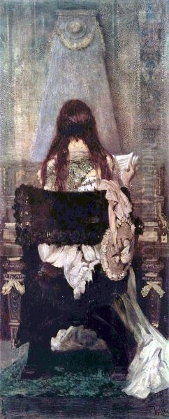 Woman playing the spinet Oil Painting by Hans Makart