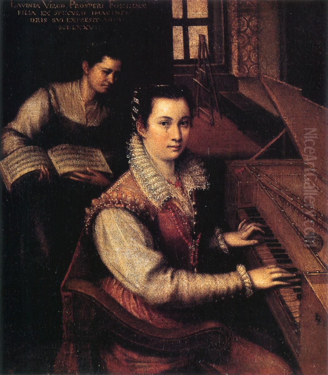 Self-portrait at the Virginal with a Servant Oil Painting by Lavinia Fontana