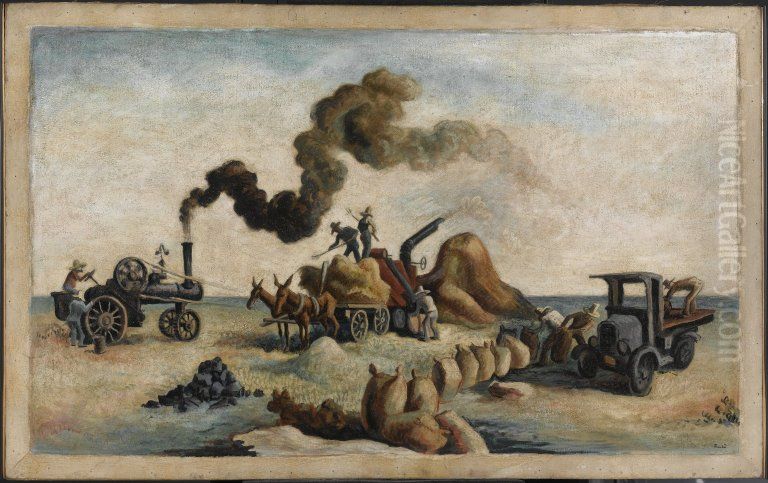 Louisiana Rice Fields Oil Painting by Thomas Hart Benton