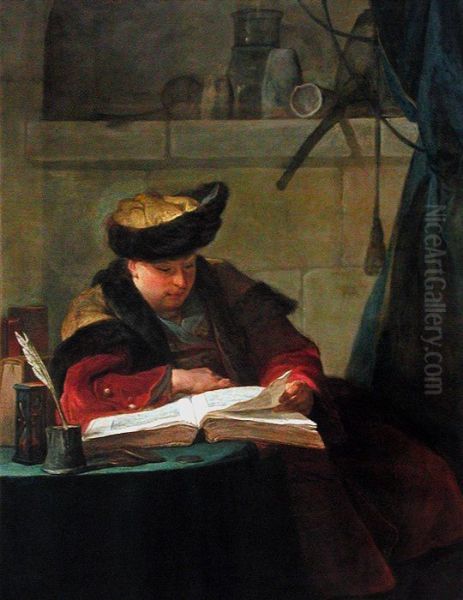 Un Chimiste dans son laboratoire Oil Painting by Jean-Baptiste-Simeon Chardin