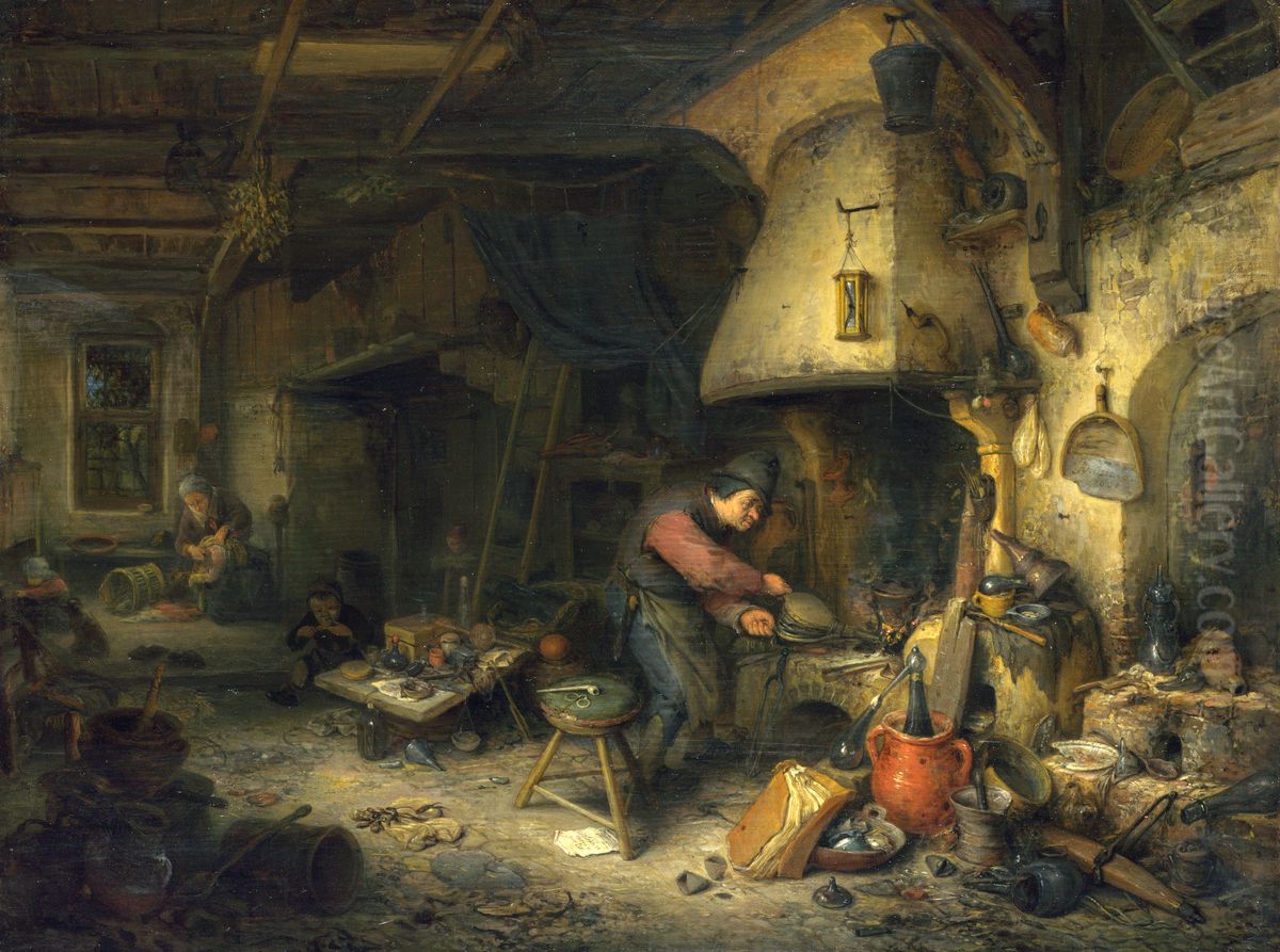An Alchemist Oil Painting by Adriaen van Ostade