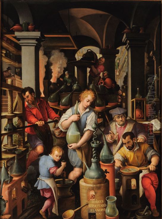 AnAlchemist's Laboratory Oil Painting by Stradanus