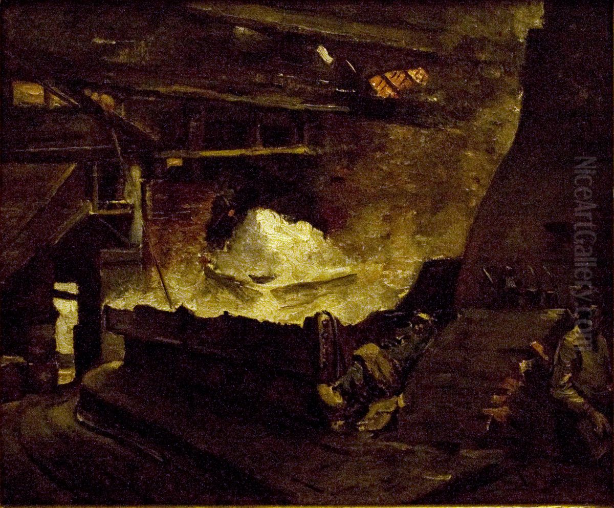 Interieur d'une raffinerie du salt a Rupelmonde Oil Painting by Constantin Meunier