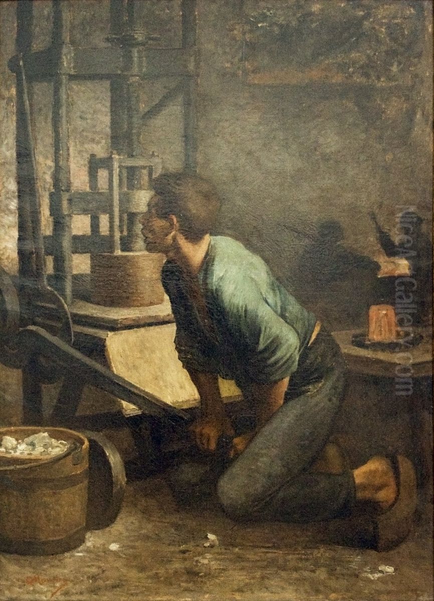 Man at the Press Oil Painting by Constantin Meunier