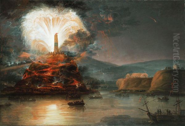 Fajerwerki na czesc Katarzyny II w 1787 roku. Oil Painting by Jan Bogumi Plersz