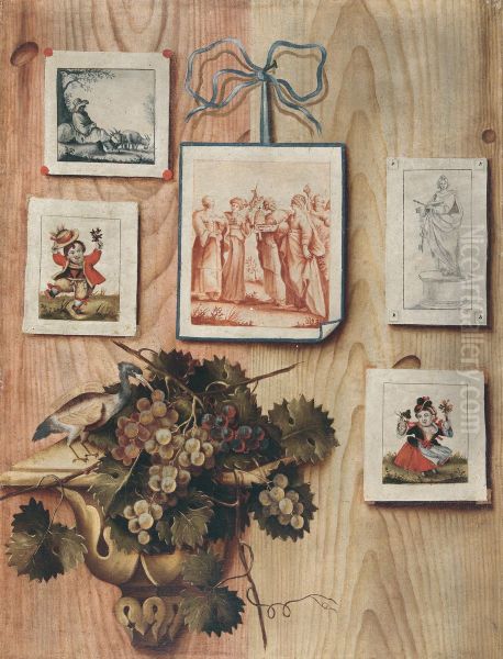 Trompe-l'oeil with Stuck Drawings and Engravings Oil Painting by Antonio Mara