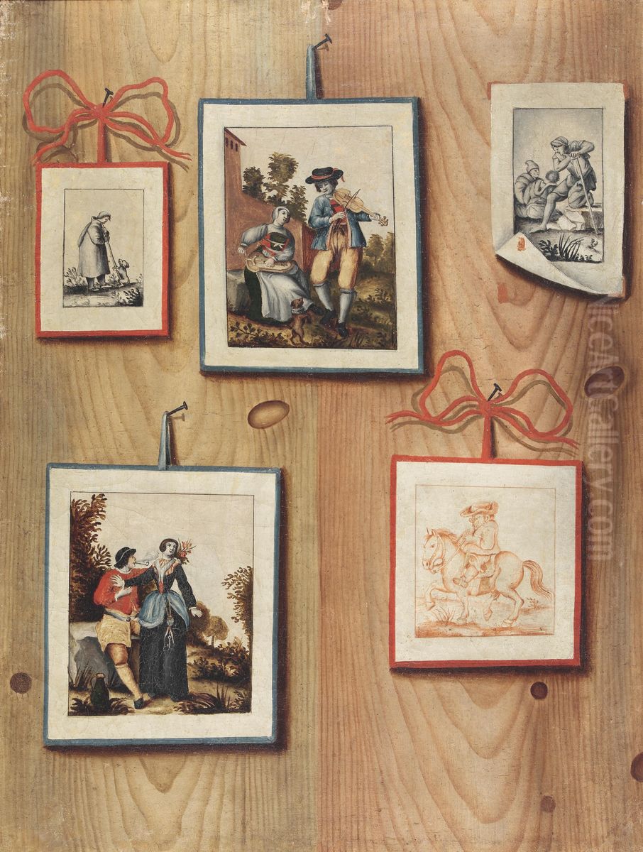 Trompe-l'oeil with Stuck Drawings and Engravings Oil Painting by Antonio Mara
