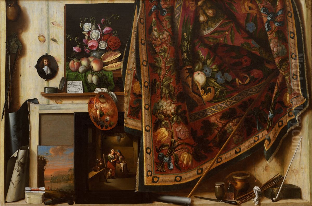 Trompe l'oeil. A Cabinet in the Artist's Studio Oil Painting by Cornelis Norbertus Gijsbrechts