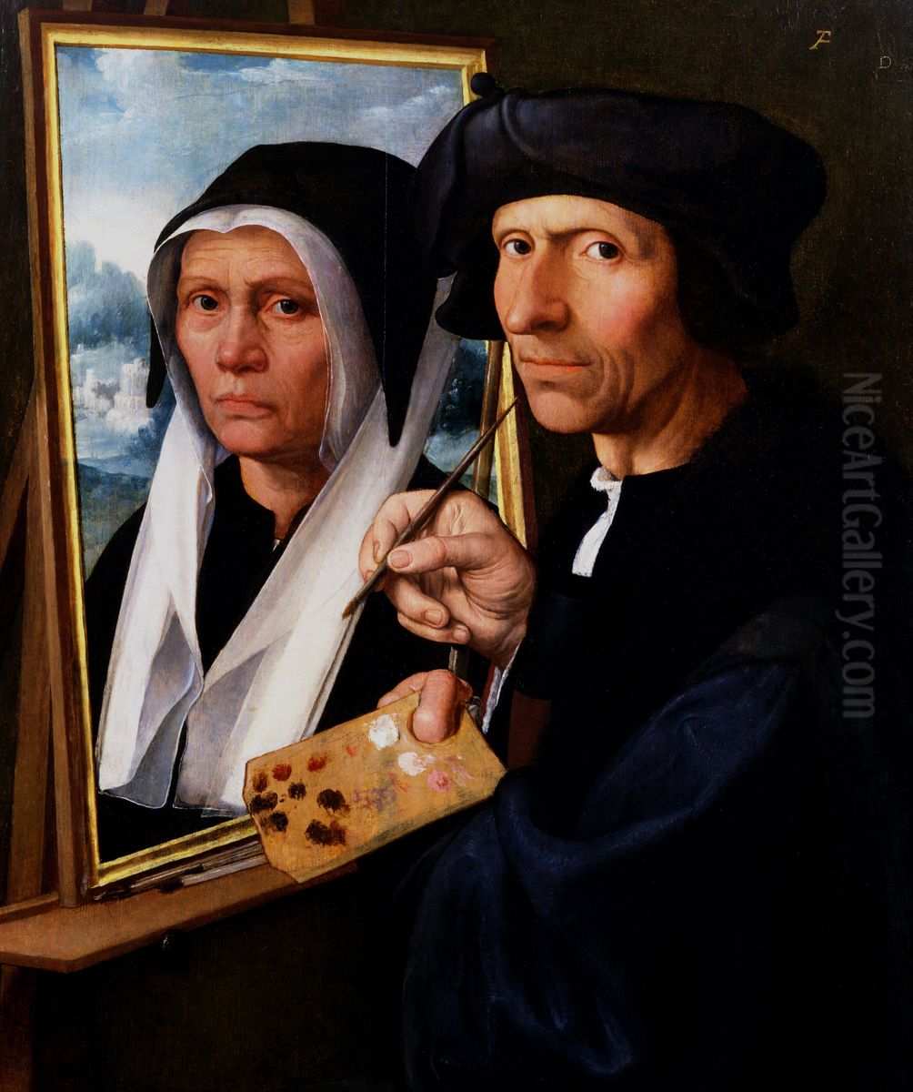 Jacob Cornelisz. van Oostsanen Painting a Portrait of His Wife Oil Painting by Dirck Jacobsz.