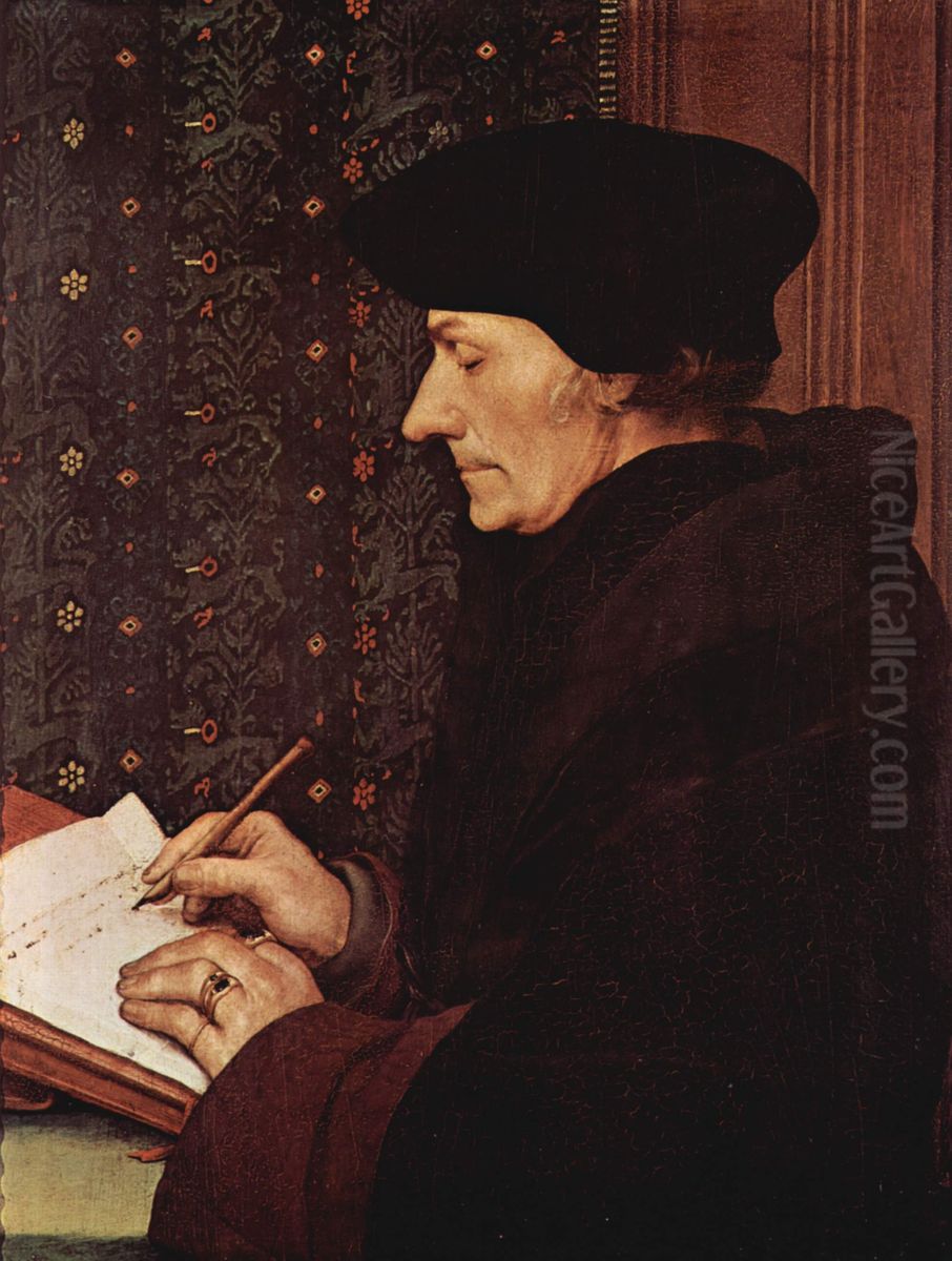 Portrait of Erasmus (1467-1536) writing Oil Painting by Hans Holbein the Younger