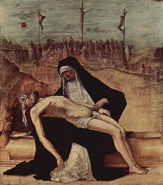 Predellatafel mit Szenen der Passion Christi, Szene: Pieta Oil Painting by Ercole de' Roberti