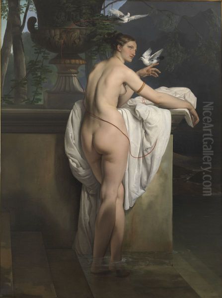 Venere che scherza con due colombe (Ritratto della ballerina Carlotta Chabert) Oil Painting by Francesco Hayez