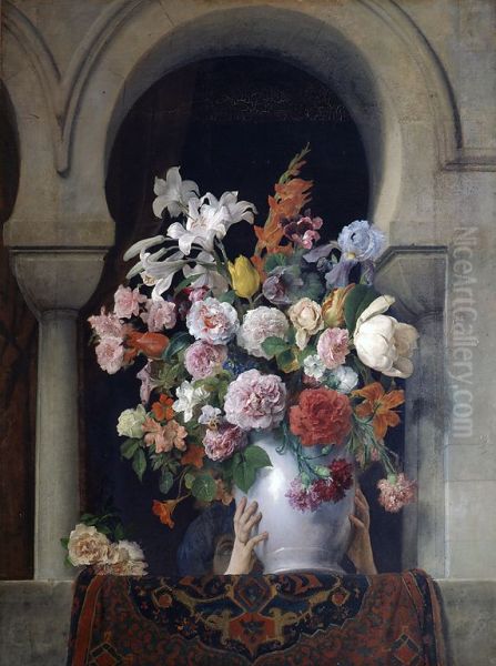 Vaso di fiori sulla finestra di un harem Oil Painting by Francesco Hayez