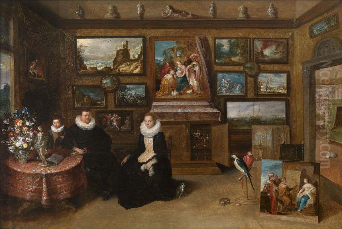 Portret van een familie in een kunstkamer Oil Painting by Frans Francken the Younger