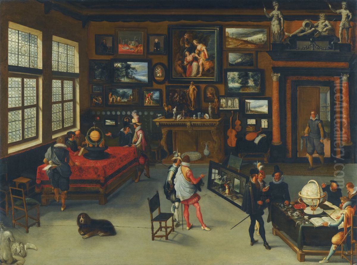 A Collector's Cabinet Oil Painting by Hieronymous Francken II A Collector's Cabinet Oil Painting by Hieronymous Francken II