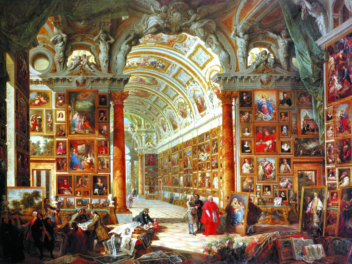 Interior of a Picture Gallery with the Collection of Cardinal Silvio Valenti Gonzaga Oil Painting by Giovanni Paolo Panini