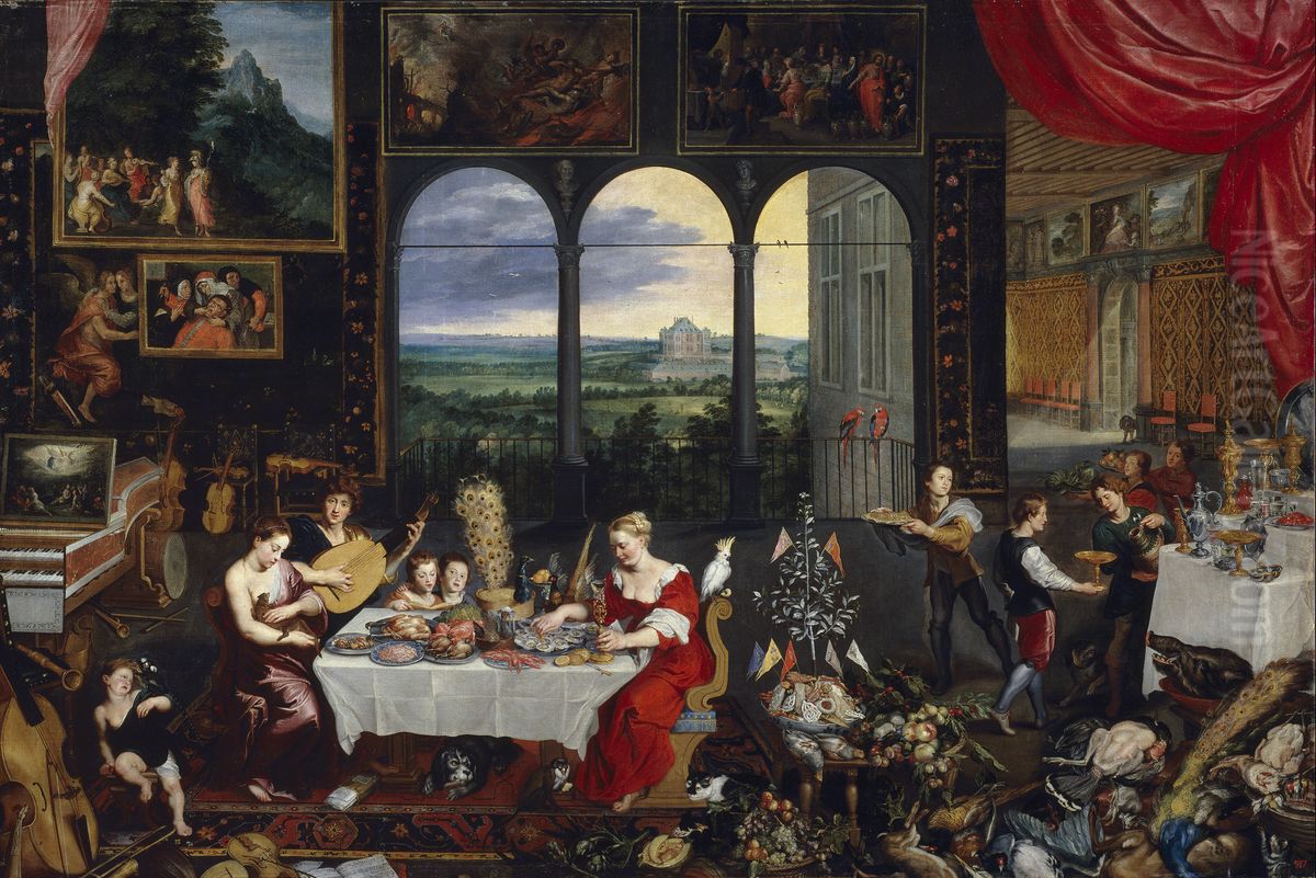 The Senses of Hearing, Touch and Taste Oil Painting by Jan Brughel
