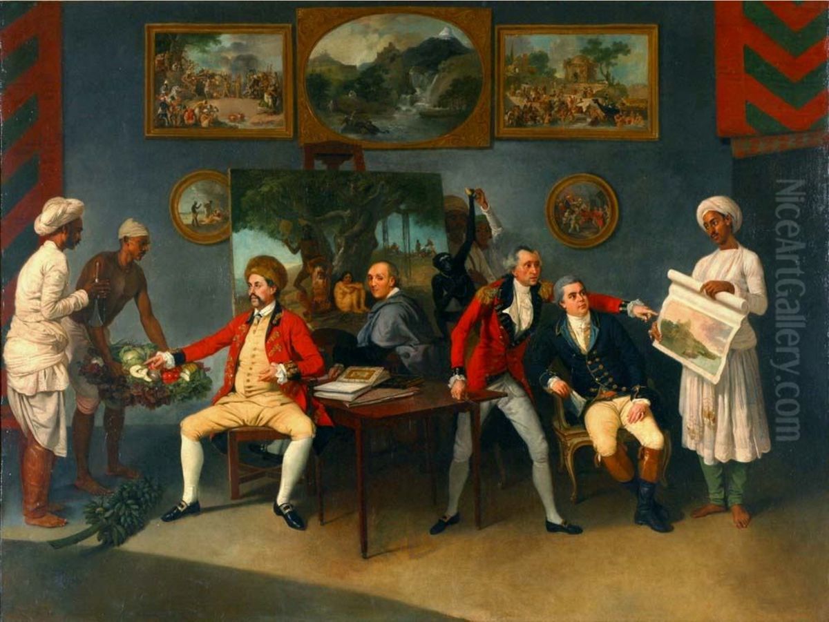 Claude Martin and his Friends Oil Painting by Johann Zoffany