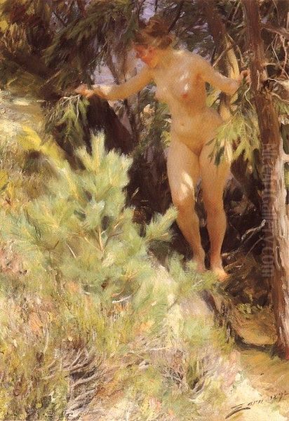 Naken under en gran Oil Painting by Anders Zorn