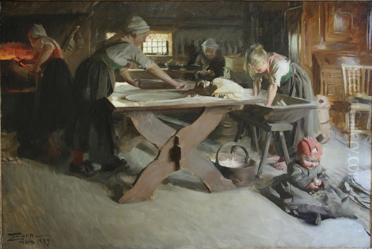 Bread baking Oil Painting by Anders Zorn